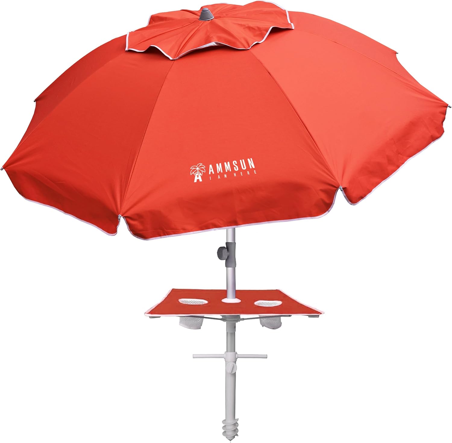 7ft Heavy Duty Beach Umbrella with Built-in Table and Tilt