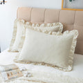 Pillow Shams Set of 2 Retro Ruffle Trim Solid Beige Cases