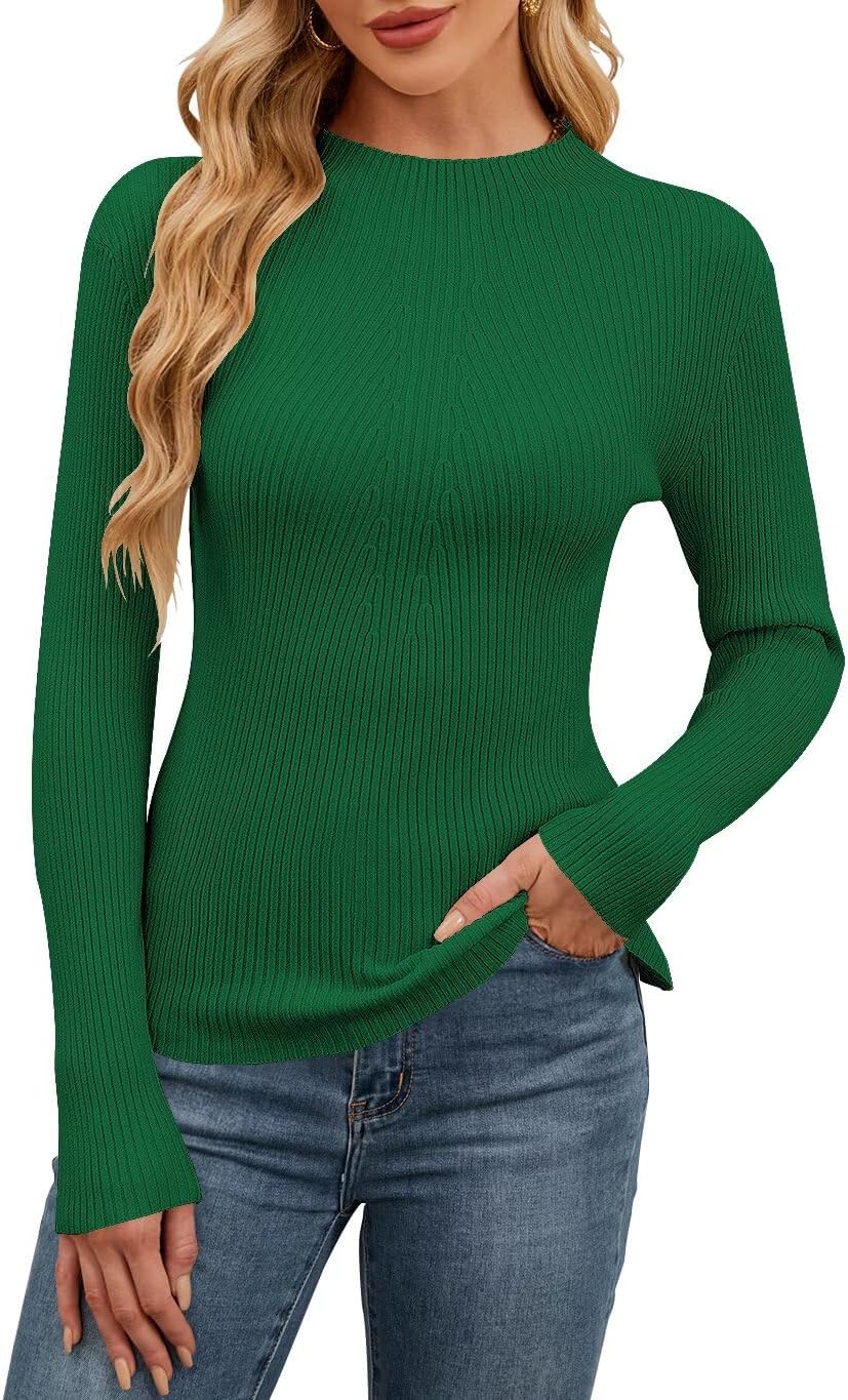 QACOHU Womens Fall Long Sleeve Ribbed Knit Sweater Pullover