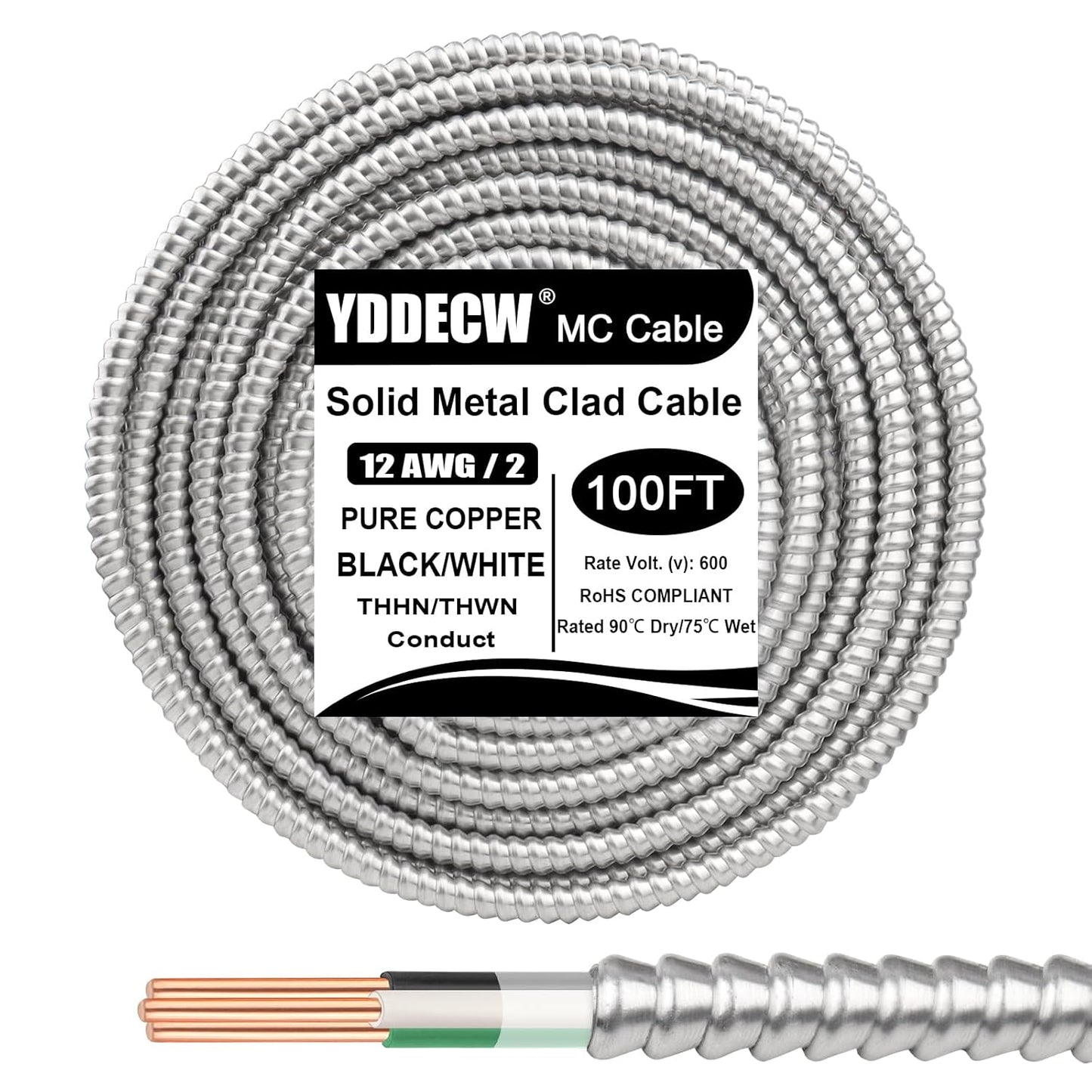 100ft 12/2 Metal Clad Cable with Ground for Heavy Duty Use