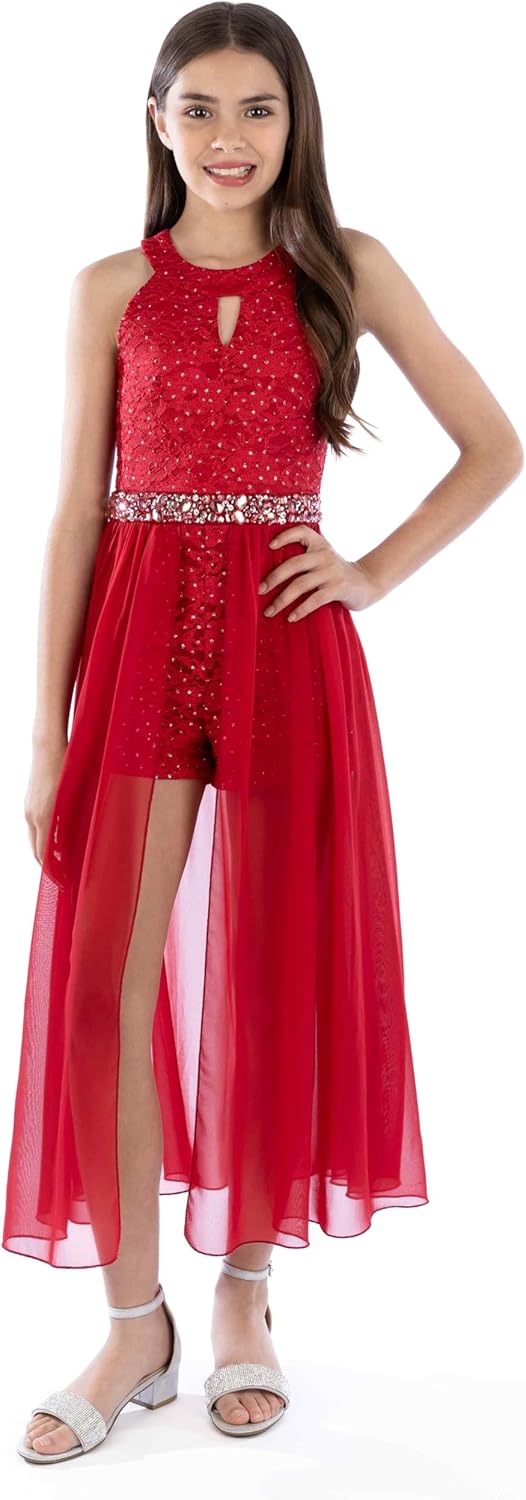 Speechless Girls' High Neck Romper Maxi Dress for Parties