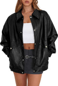 Faux Leather Jacket Women Oversized Motorcycle Y2K - Chic Fall Coat