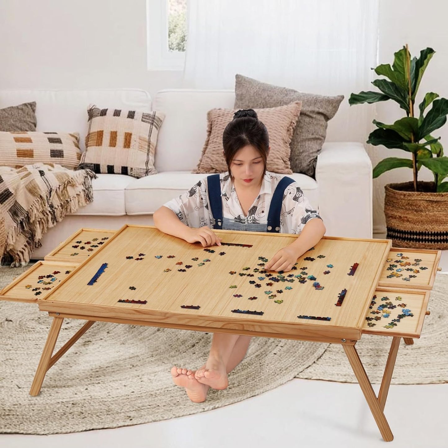 2000 Piece Wooden Jigsaw Puzzle Board with 4 Drawers and Cover