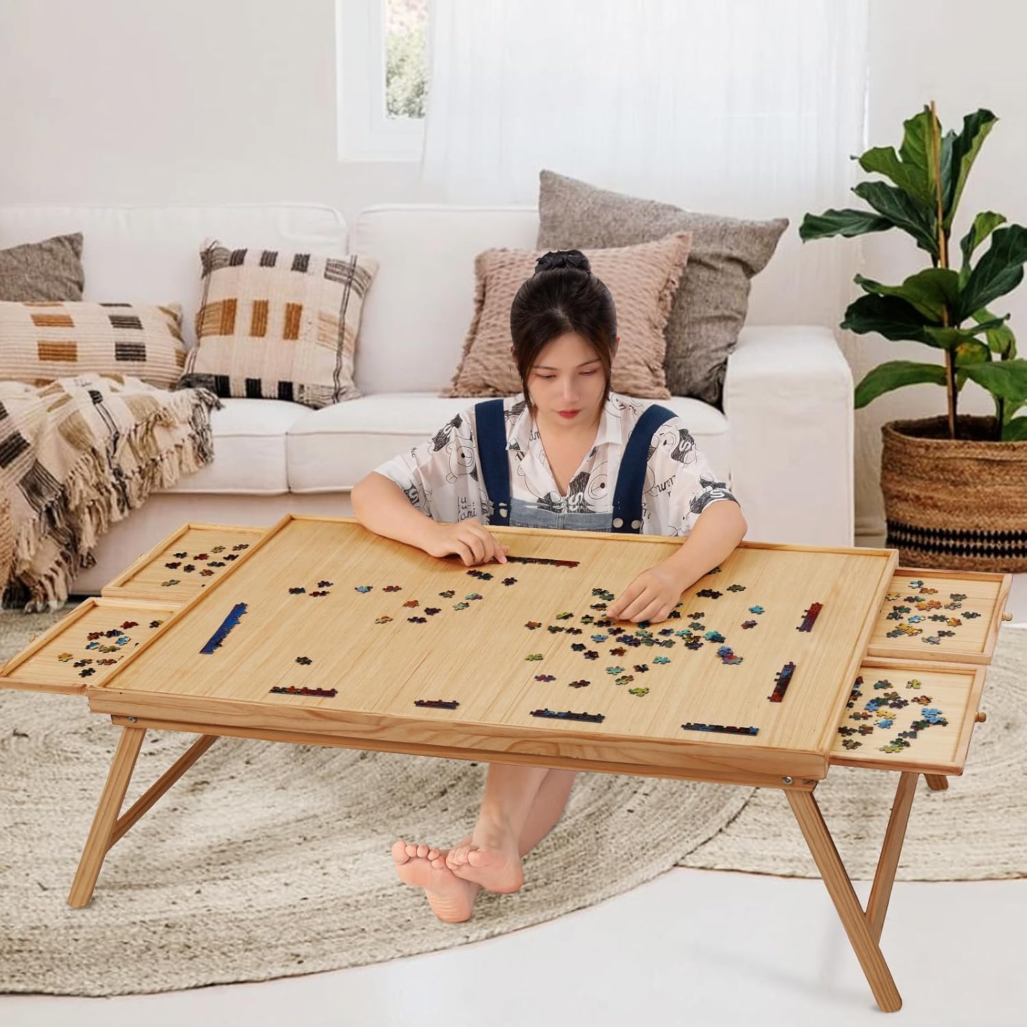 2000 Piece Wooden Jigsaw Puzzle Board with 4 Drawers and Cover