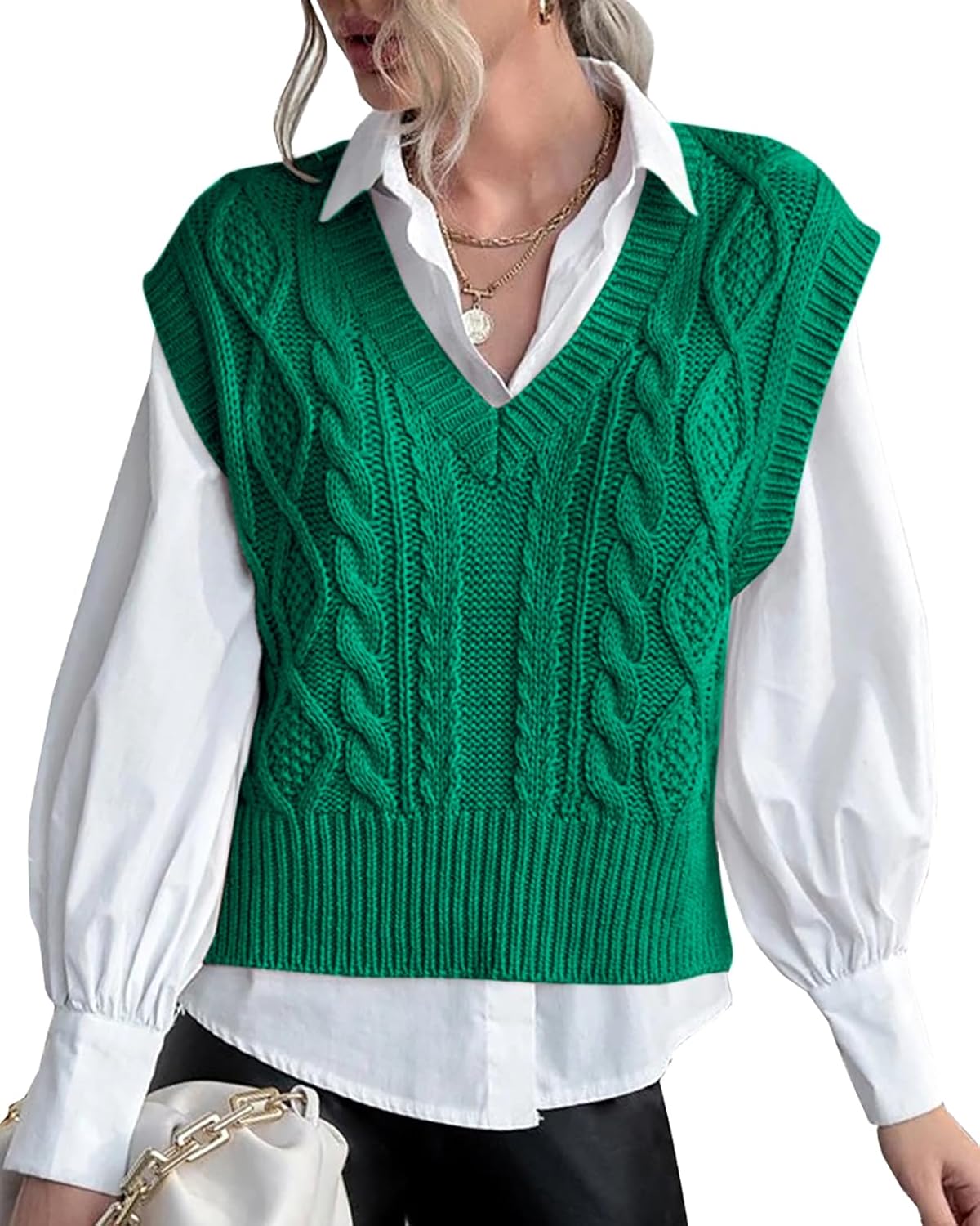 Stylish V Neck Sleeveless Knit Sweater Vest for Women Casual