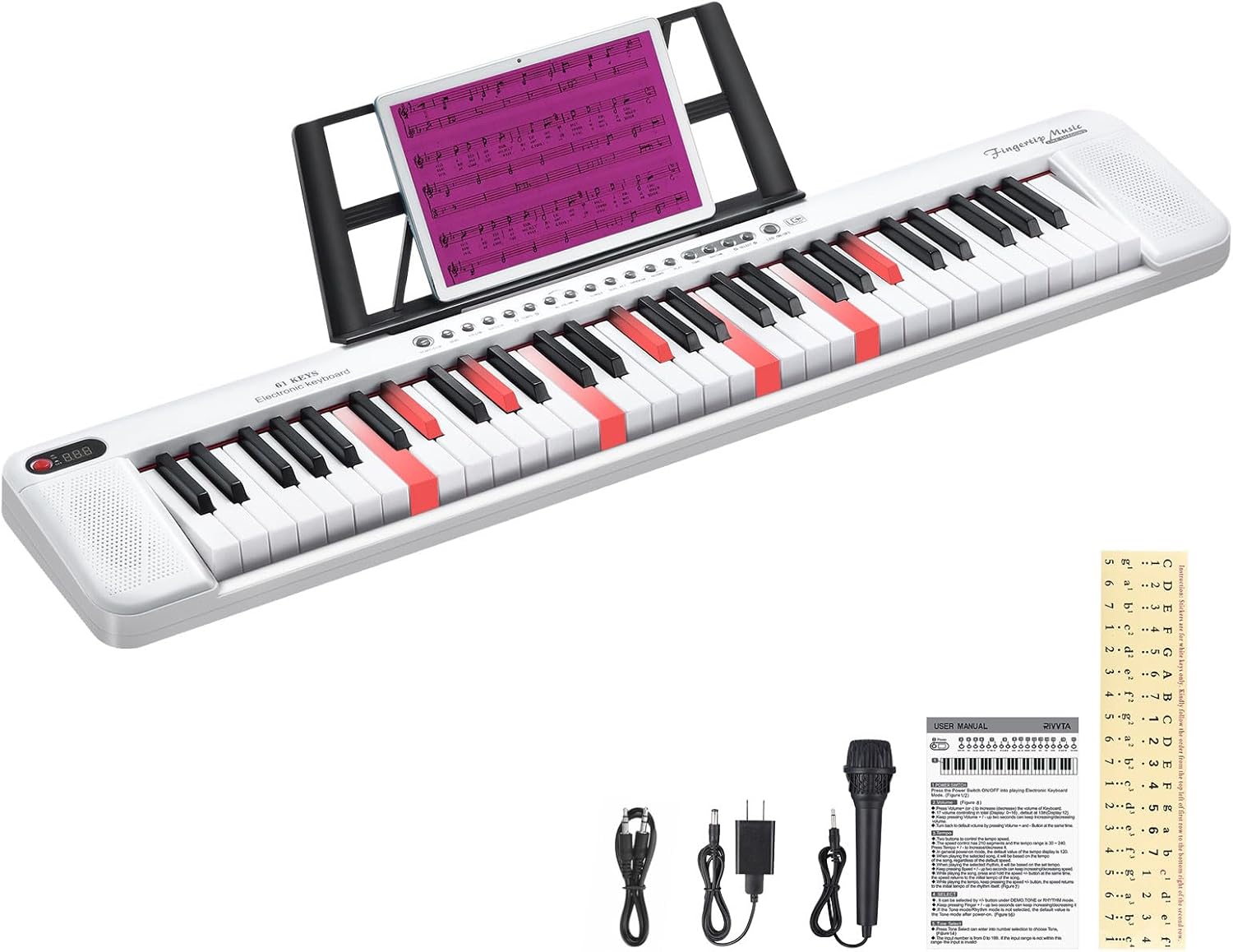 RIVVTA 61 Key Electric Keyboard Piano for Beginners with 200 Tones