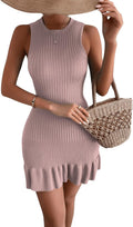 MakeMeChic Women's 2025 Summer Ribbed Knit Ruffle Hem Tank Mini Dress