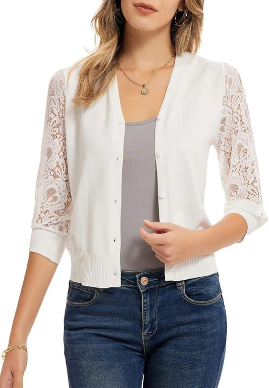 GRACE KARIN Women's Summer Cardigan Lightweight V Neck Lace Style