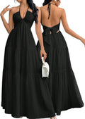 Women's Maxi Summer Dress Halter V Neck - Flowing A-Line