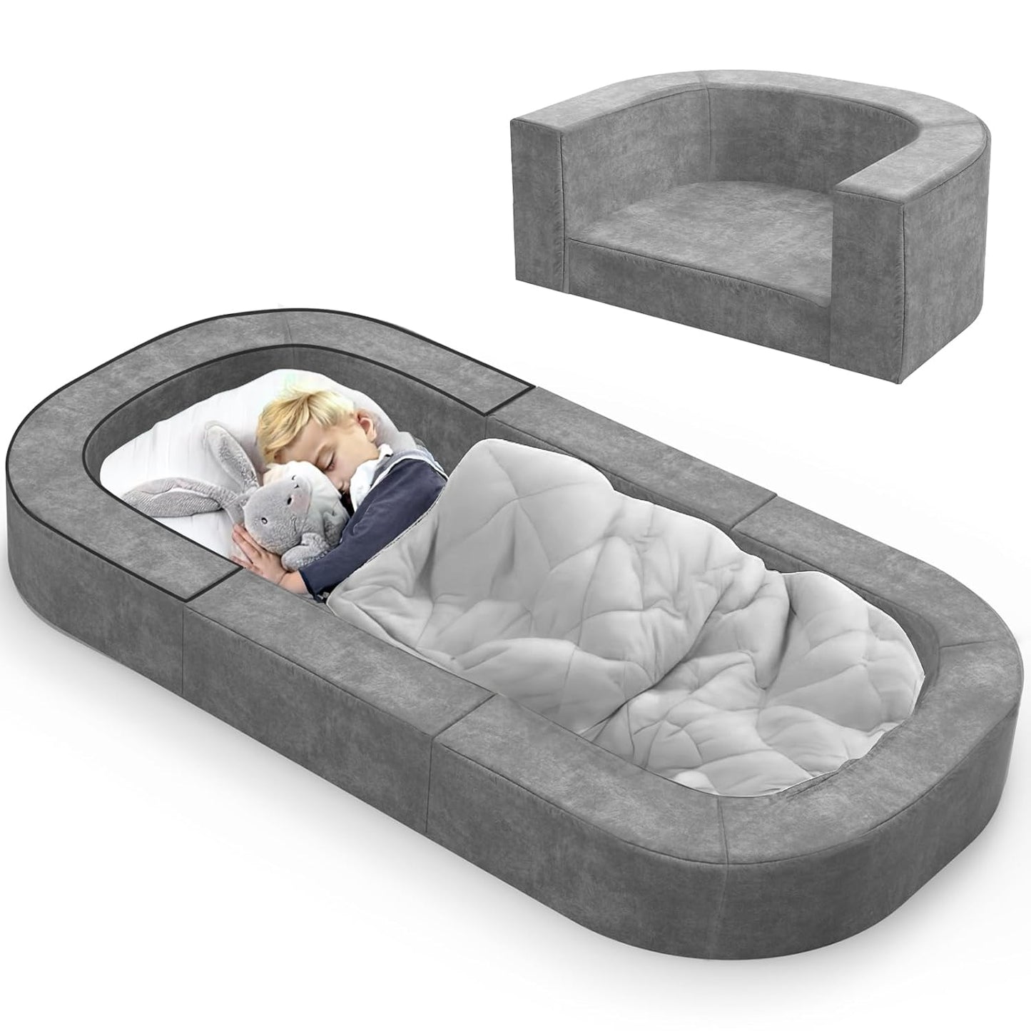 3-in-1 Toddler Floor Bed for Travel, Lounger & Sofa Use