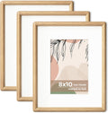 8 x 10 Picture Frame Set of 3 - Solid Oak, Matted to 5x7 - Rounded