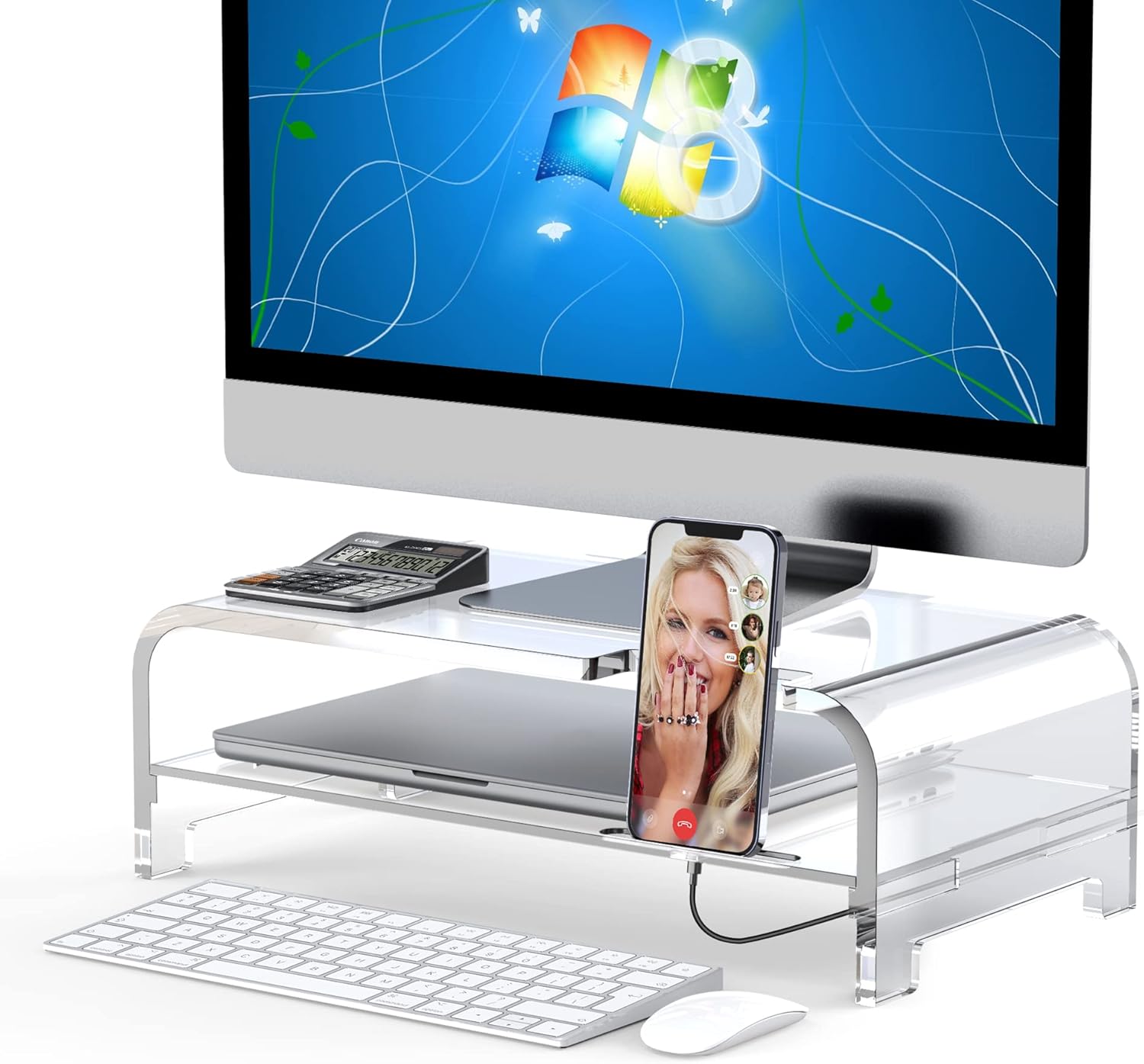 Clear Acrylic Monitor Stand with Storage - Beimu