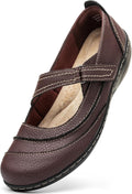 Women's Comfortable Lightweight Leather Mary Jane Flats - Cushioned