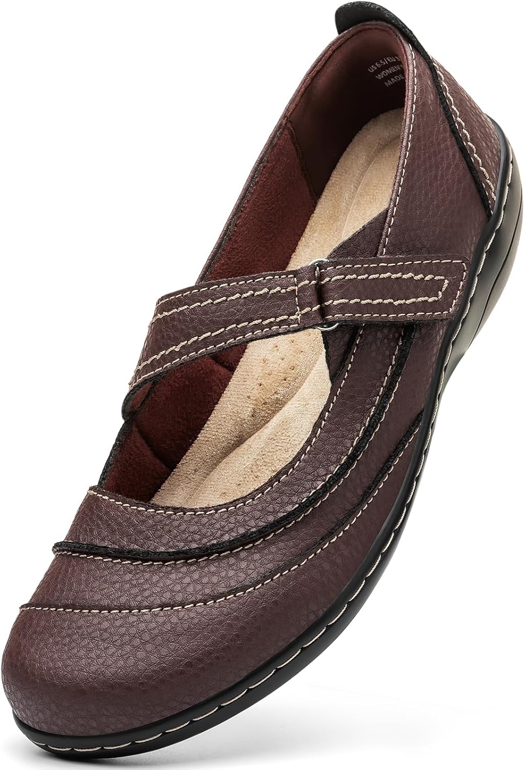 Women's Comfortable Lightweight Leather Mary Jane Flats for Work