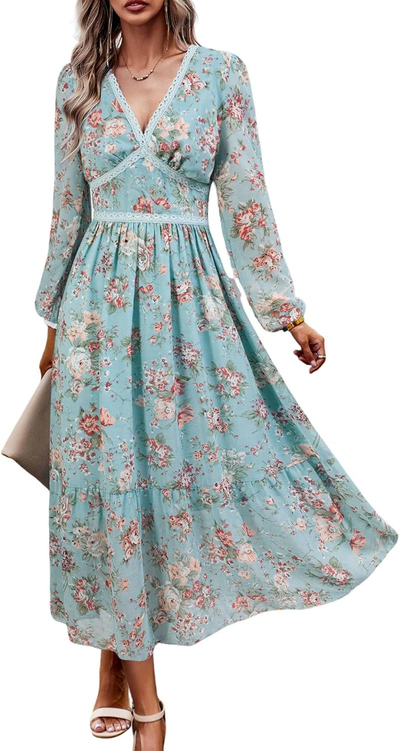Women's Spring Wrap Maxi Dress for Wedding Guest and Parties