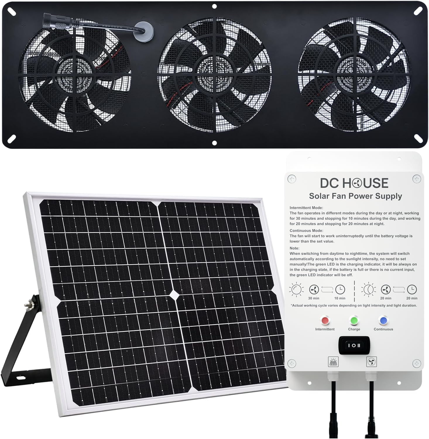 25W Solar Powered Exhaust Fan Kit for Greenhouses and Sheds