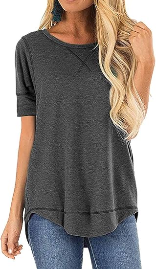 HIYIYEZI Summer Tops for Women Short Sleeve Casual Tunic