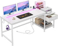 56 in White Desk with Drawers & Shelf - Storage, Power & LED