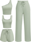 Ekouaer Womens 4 Piece Ribbed Knit Lounge Set - Crop Top & Shorts