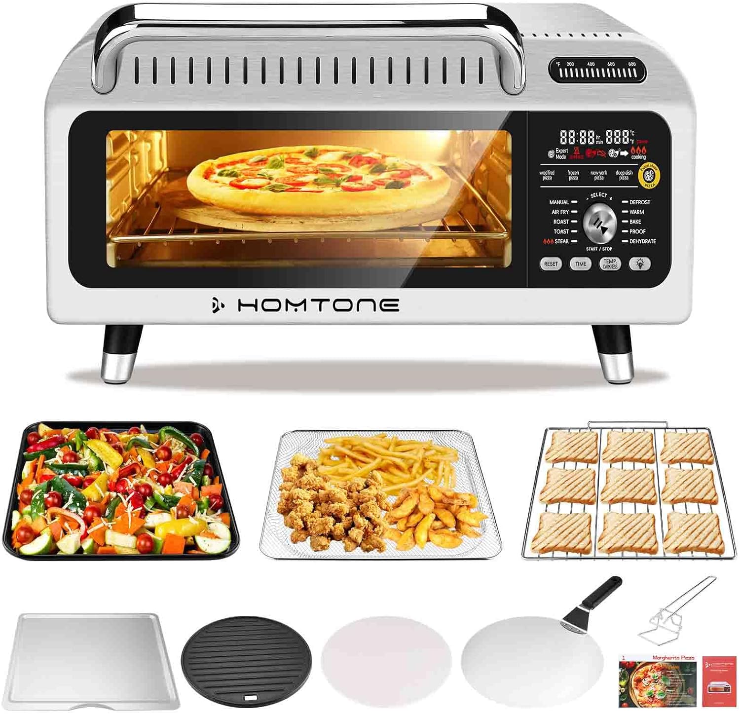 Homtone 10-in-1 Electric Pizza Oven & Air Fryer: 1800W, 800F, 19QT, Fit 12 Pizza