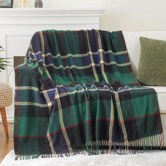 BATTILO HOME Forest Green Plaid Throw Blanket for Cozy Decor