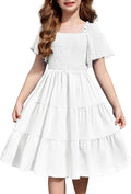 Girls Smocked Ruffle Midi Dress with Pockets - Summer Boho Tween