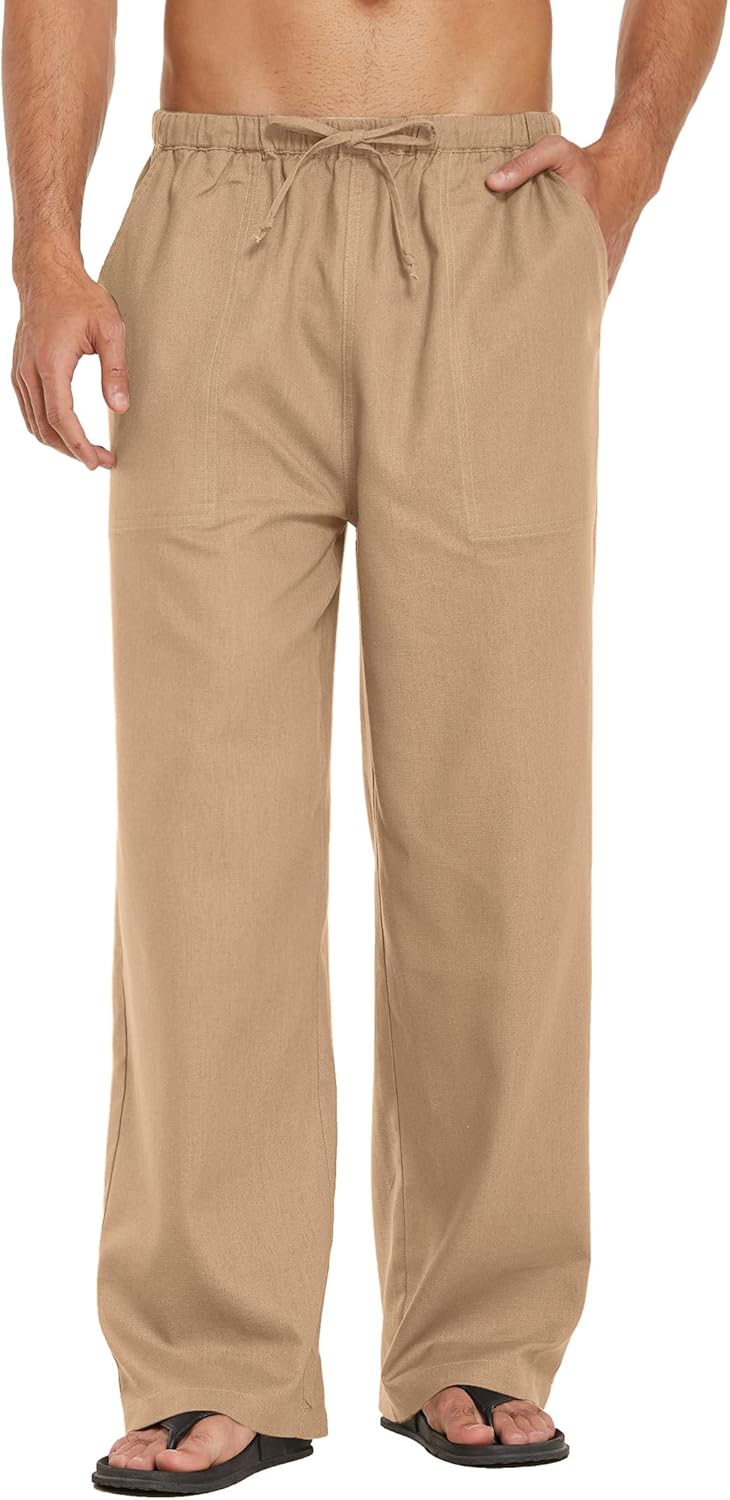 COOFANDY Mens Casual Linen Pants for Summer Beach and Yoga