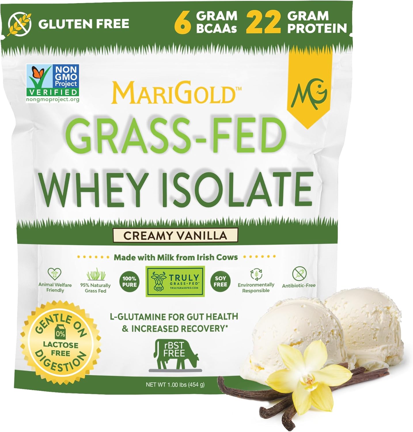 Grass-fed Whey Protein Isolate Powder - Creamy Vanilla Flavor