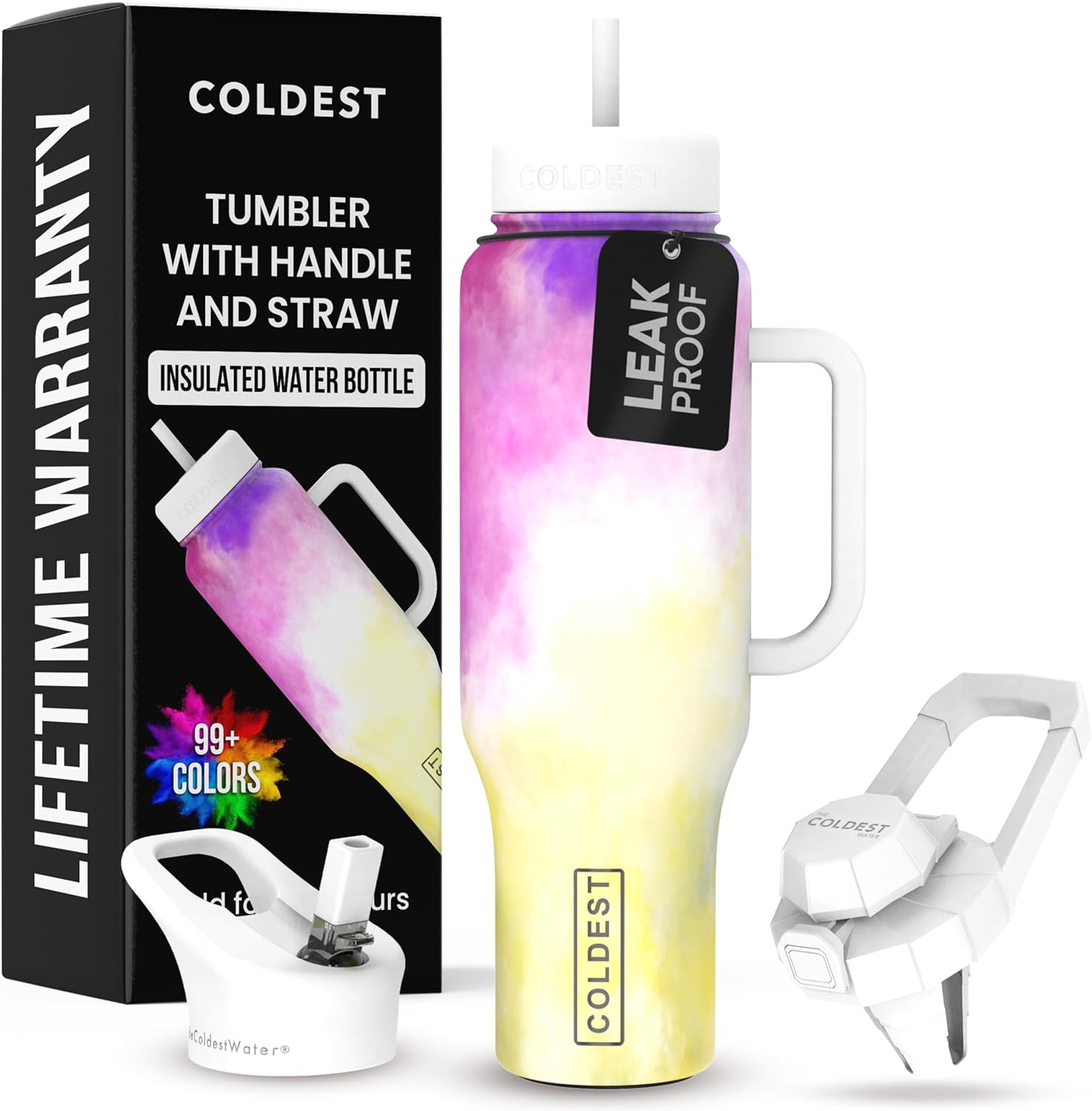 Coldest Tumbler with Handle and Straw - 46 oz Leak Proof Design