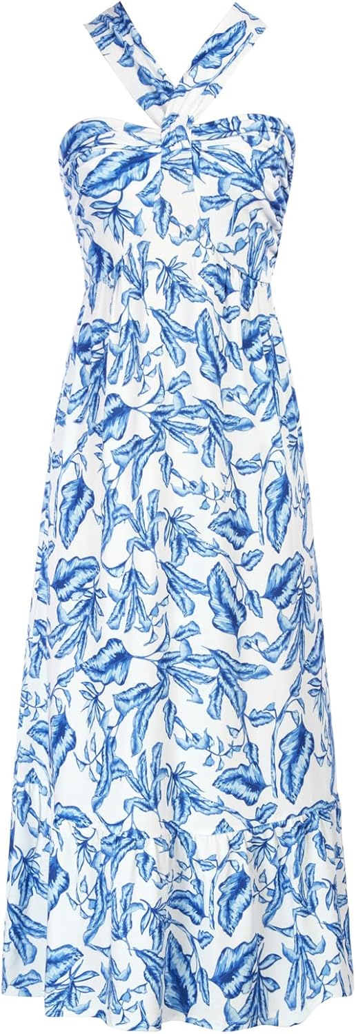 Women's Criss Cross Halterneck Floral Print Maxi Dress for Summer