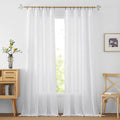 White Sheer Curtains for Living Room - Linen Textured Privacy Panels