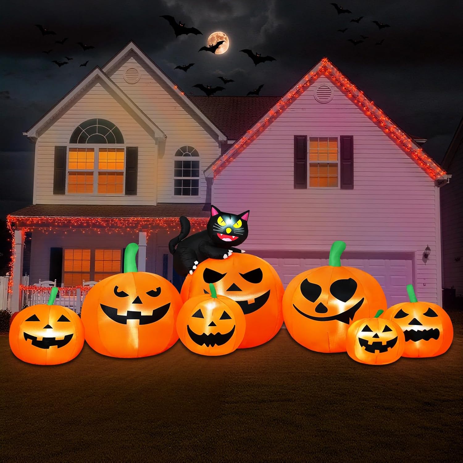 8FT Long Halloween Inflatables Pumpkin Outdoor Decorations