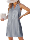 CUPSHE Womens Striped V Neck Sleeveless Mini Dress - Casual Coverup