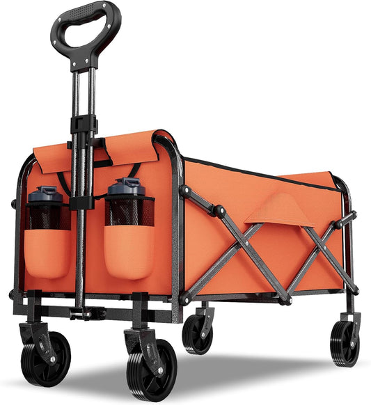 Heavy Duty Foldable Wagon Cart - 300 LBS Capacity - Orange