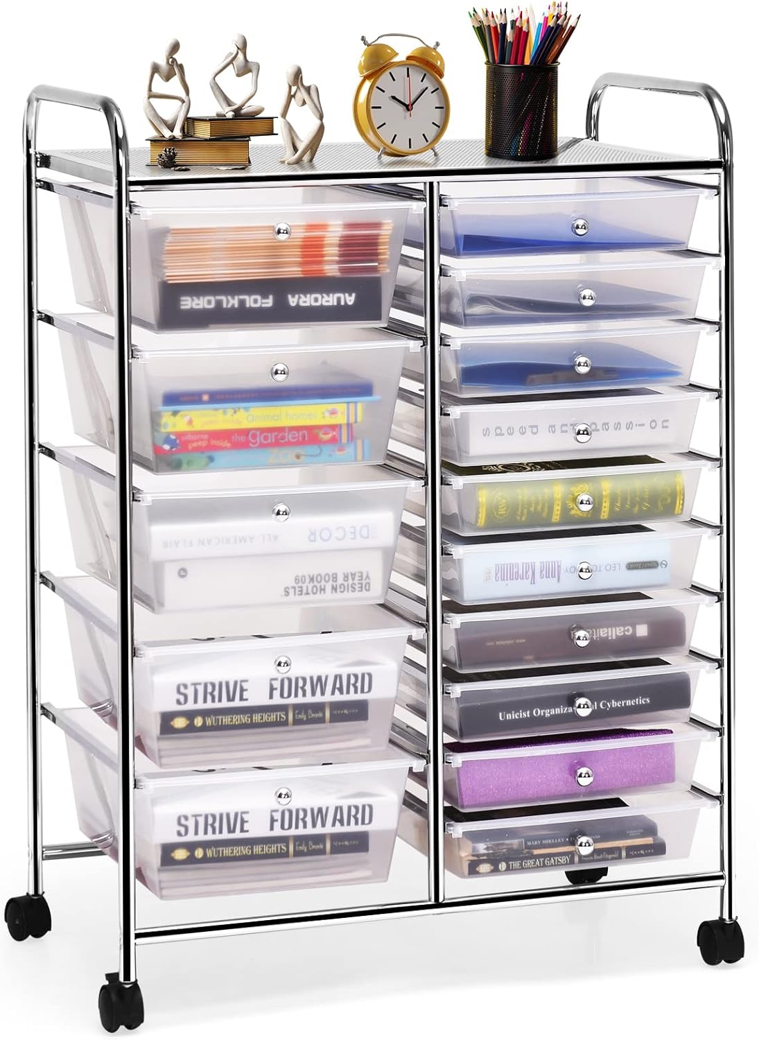 COSTWAY 15 Drawer Rolling Storage Cart for Home & Office Use