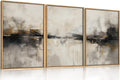Abstract Brown Wall Art Set - Neutral Black Brown Framed Canvas