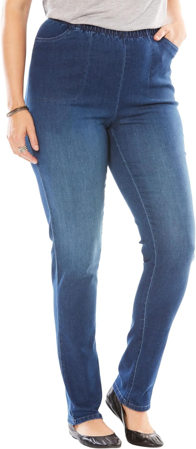 Woman Within Plus Size Straight Leg Elastic Waist Denim Jeans