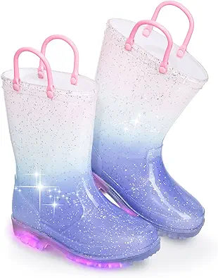 EUXTERPA Toddler Kids Glitter Light Up Waterproof Rain Boots