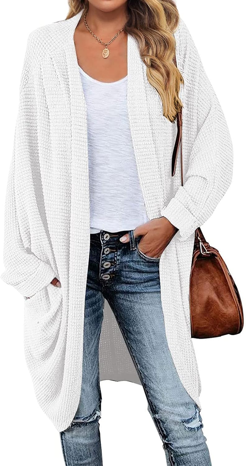 Waffle Knit Batwing Cardigan for Women - Cozy Fall Essential