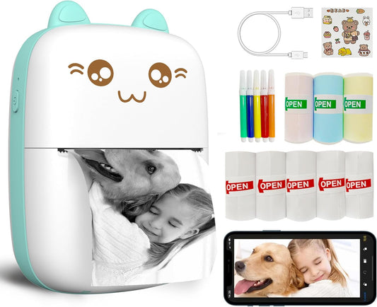 Inkless Sticker Printer with 8 Paper Rolls - Print Anywhere!