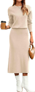 Womens Knit 2 Piece Skirt Set Fall Sweater Midi Dress - Cozy Travel