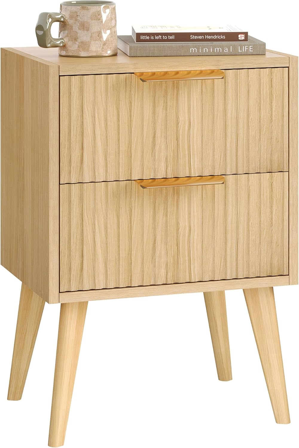 Fluted Nightstand with 2 Drawers for Modern Bedroom Decor