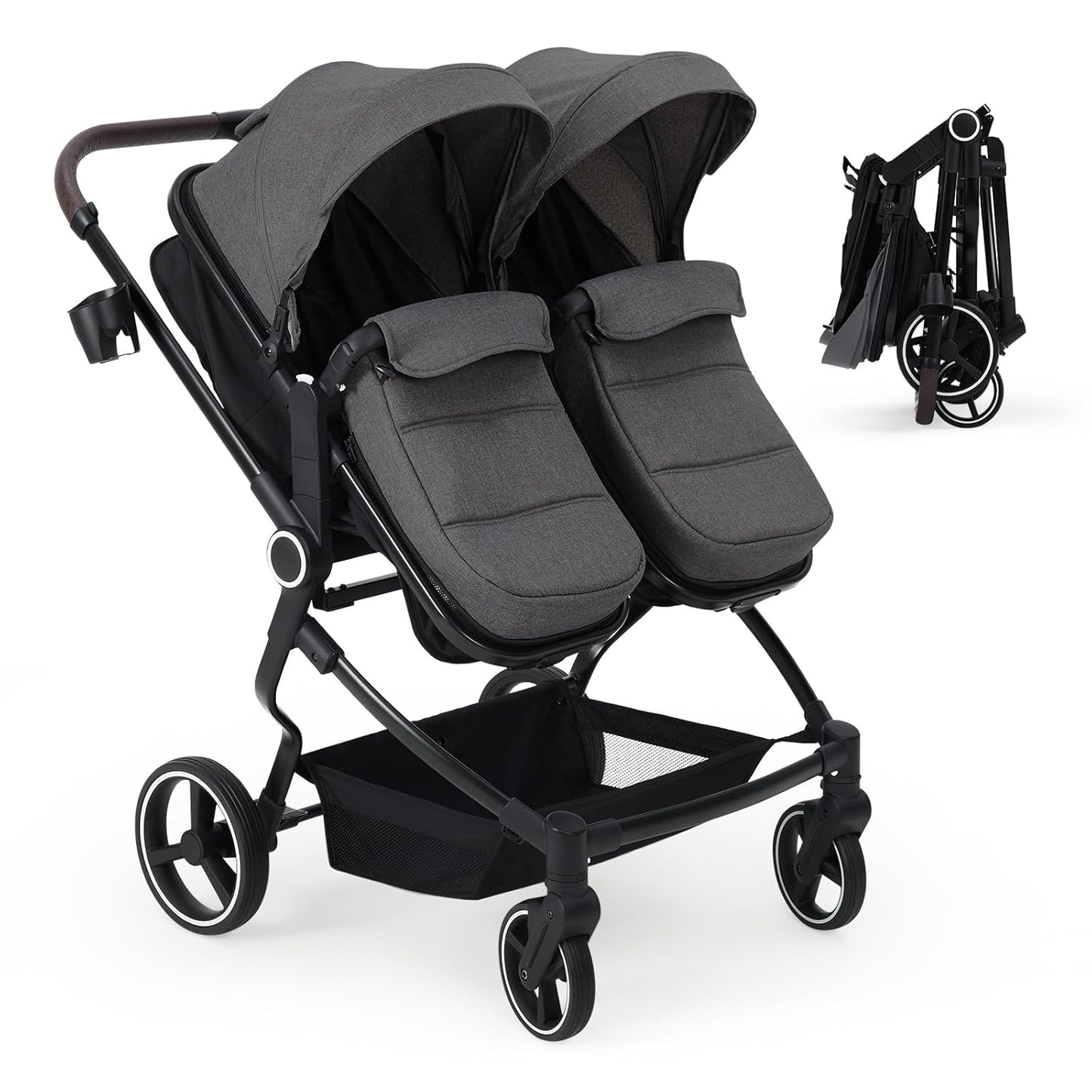 Lightweight Compact Double Stroller for Twins with Canopy