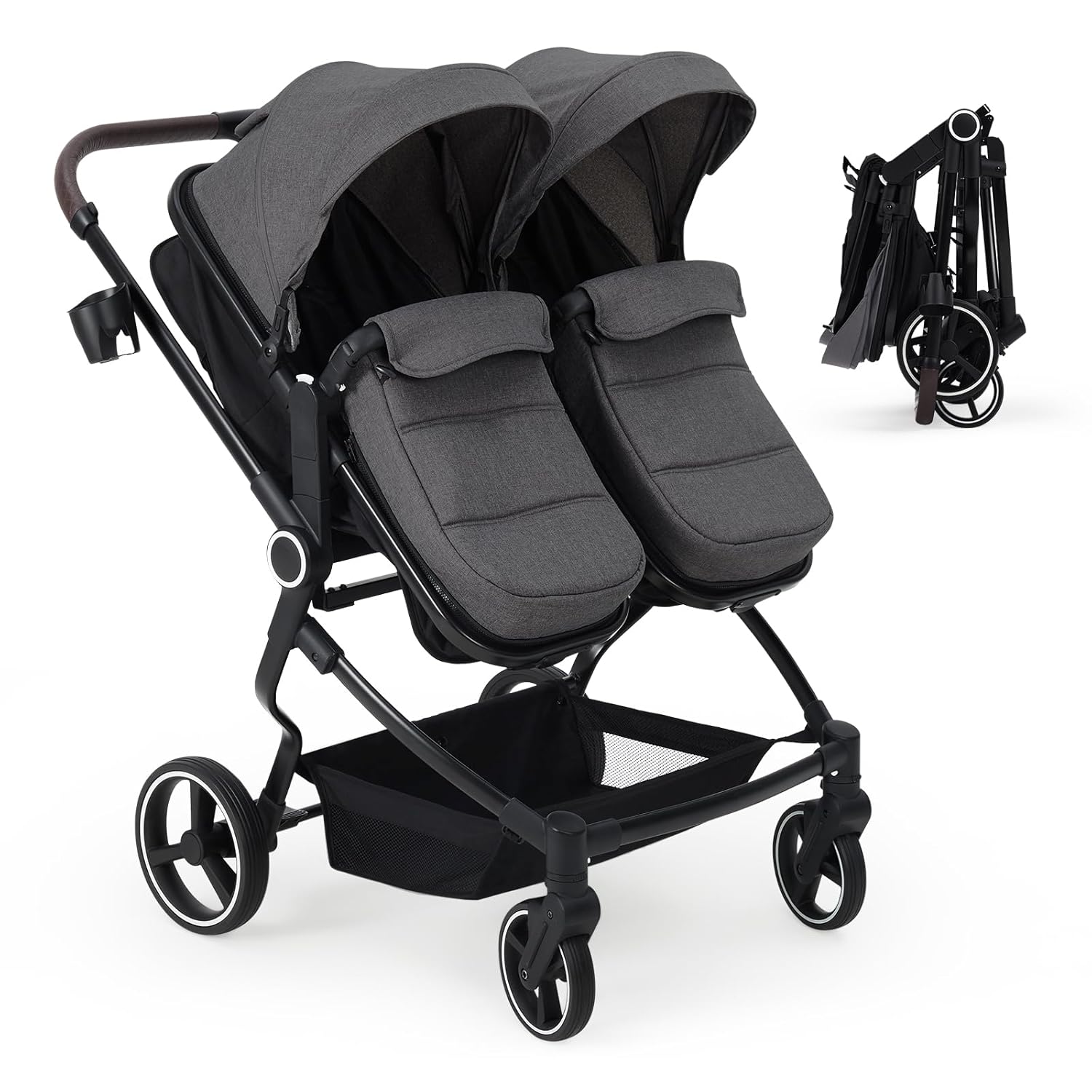Lightweight Compact Double Stroller for Twins with Canopy