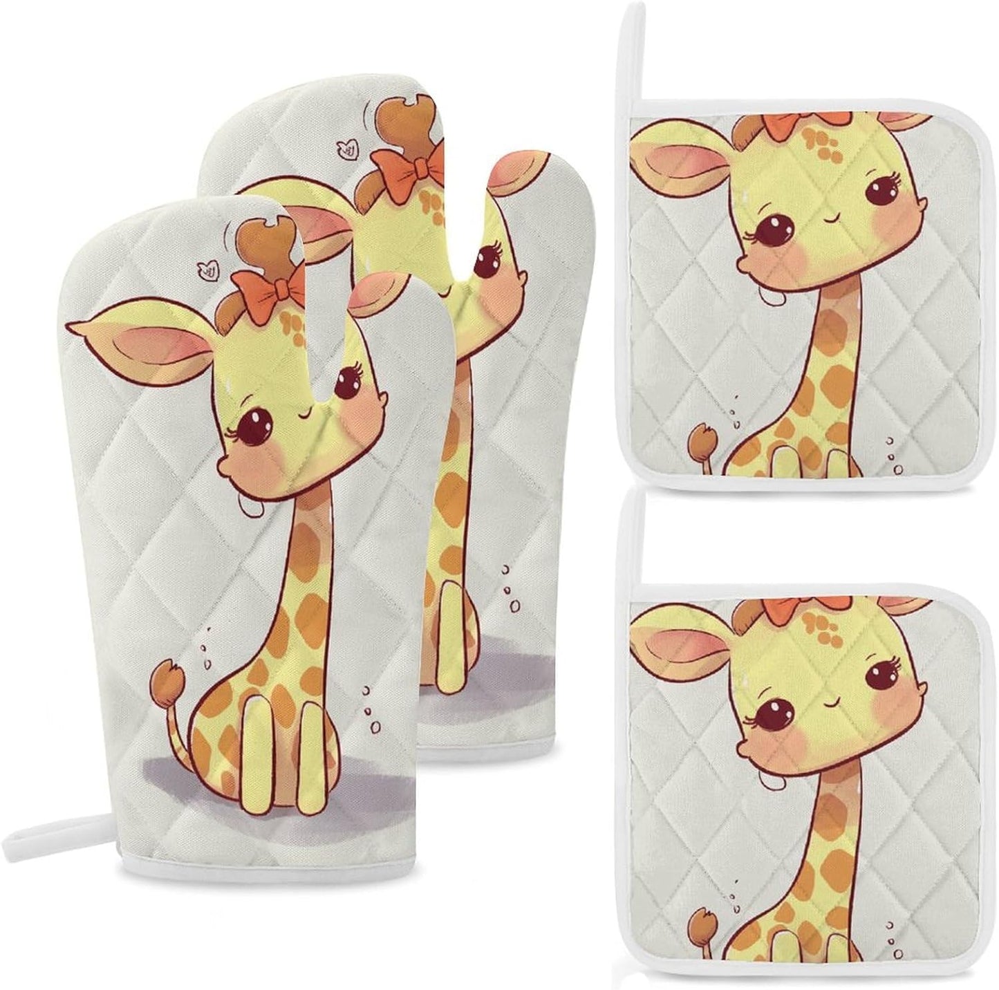 Cute Giraffe Heat-Resistant Oven Glove Set