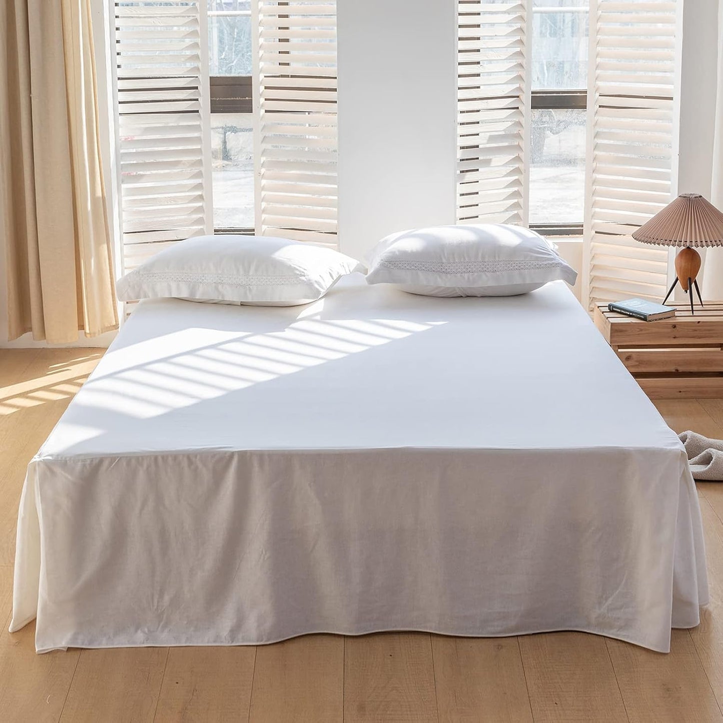 BISELINA French Linen Bed Skirt with Pleated Corner for Queen