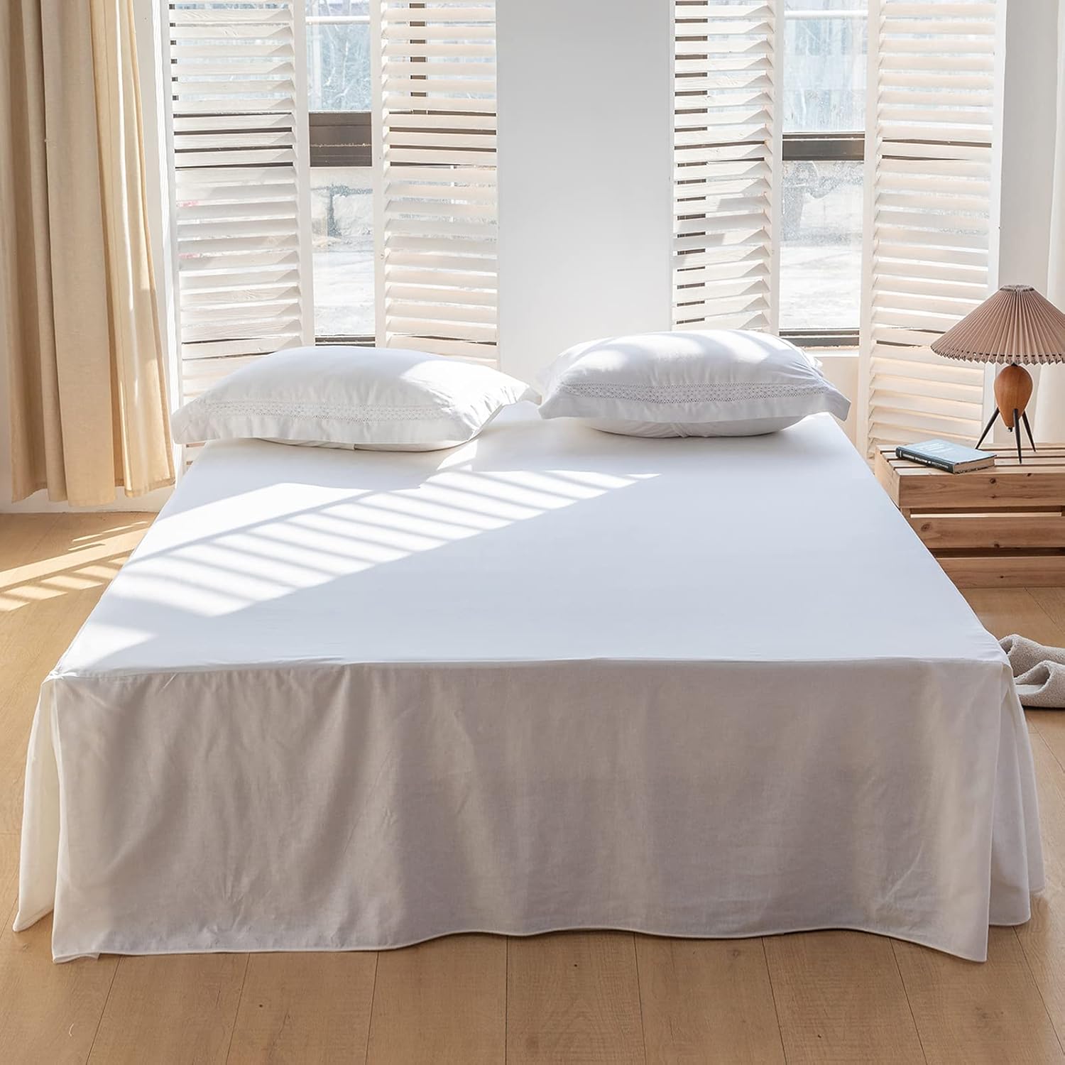 BISELINA French Linen Bed Skirt with Pleated Corner for Queen
