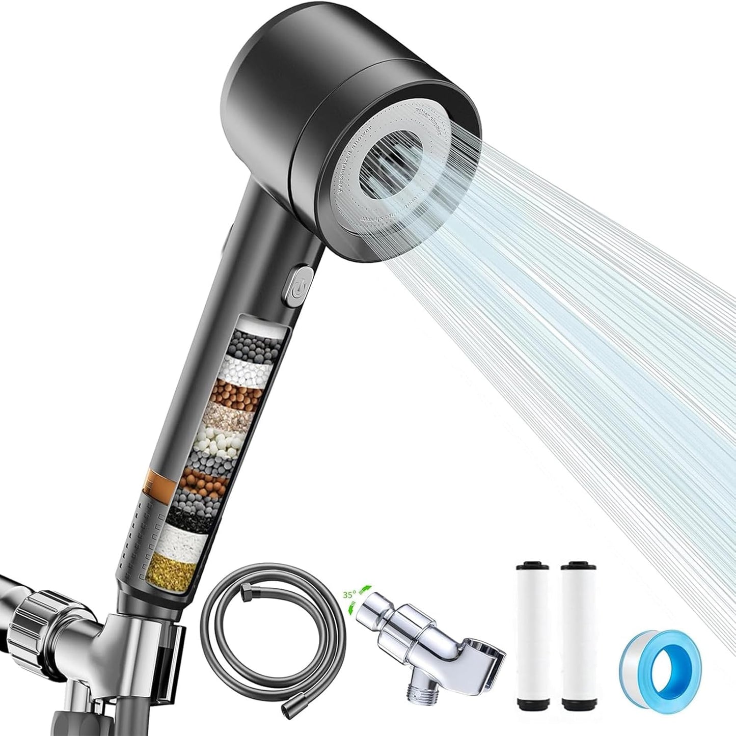 High Pressure Shower Head with Handheld and 4 Spray Modes