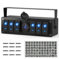 6 Gang Rocker Switch Box with Dual USB and Voltmeter - Marine 12V