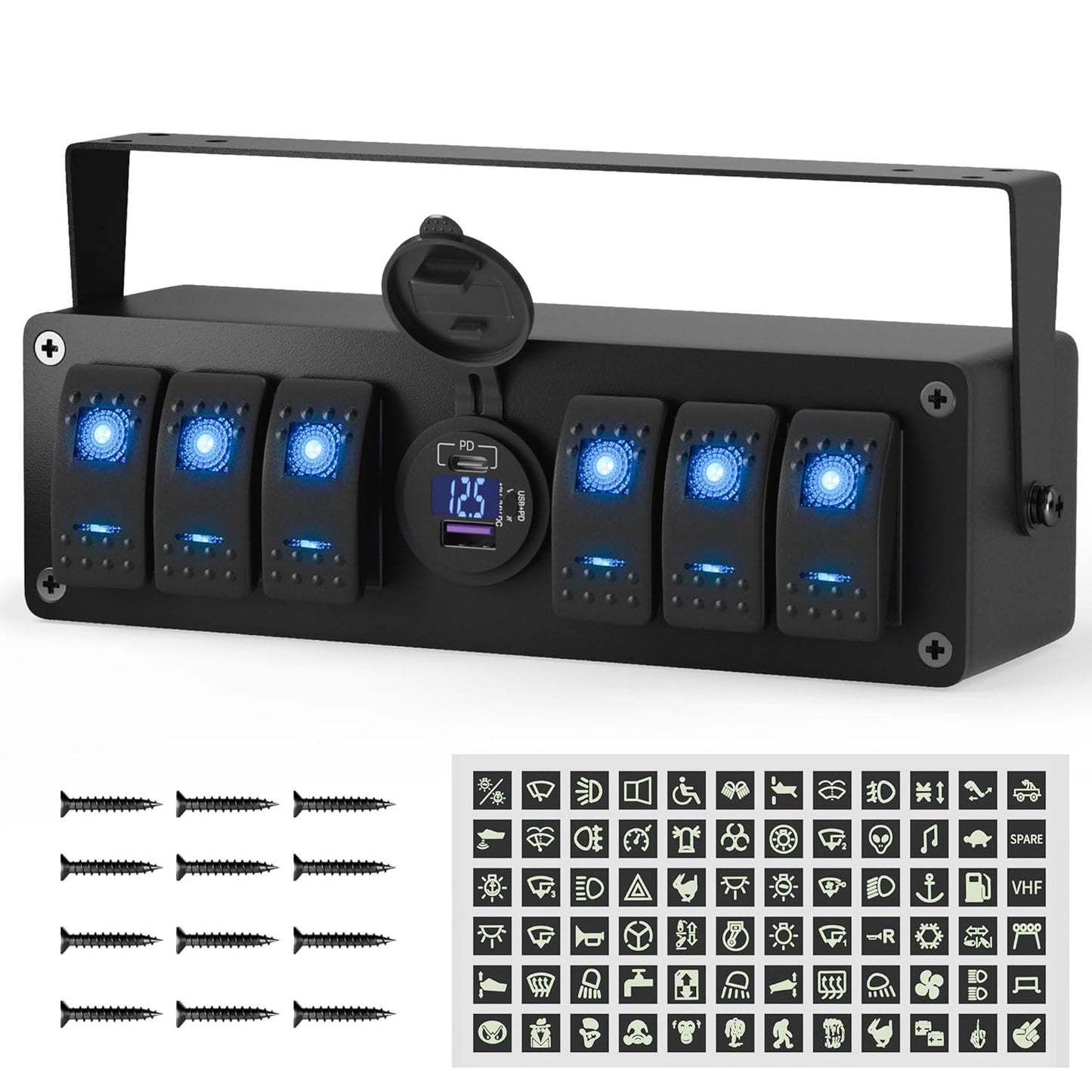 Joinfworld 6 Gang Rocker Switch Box with Dual USB Fast Charger